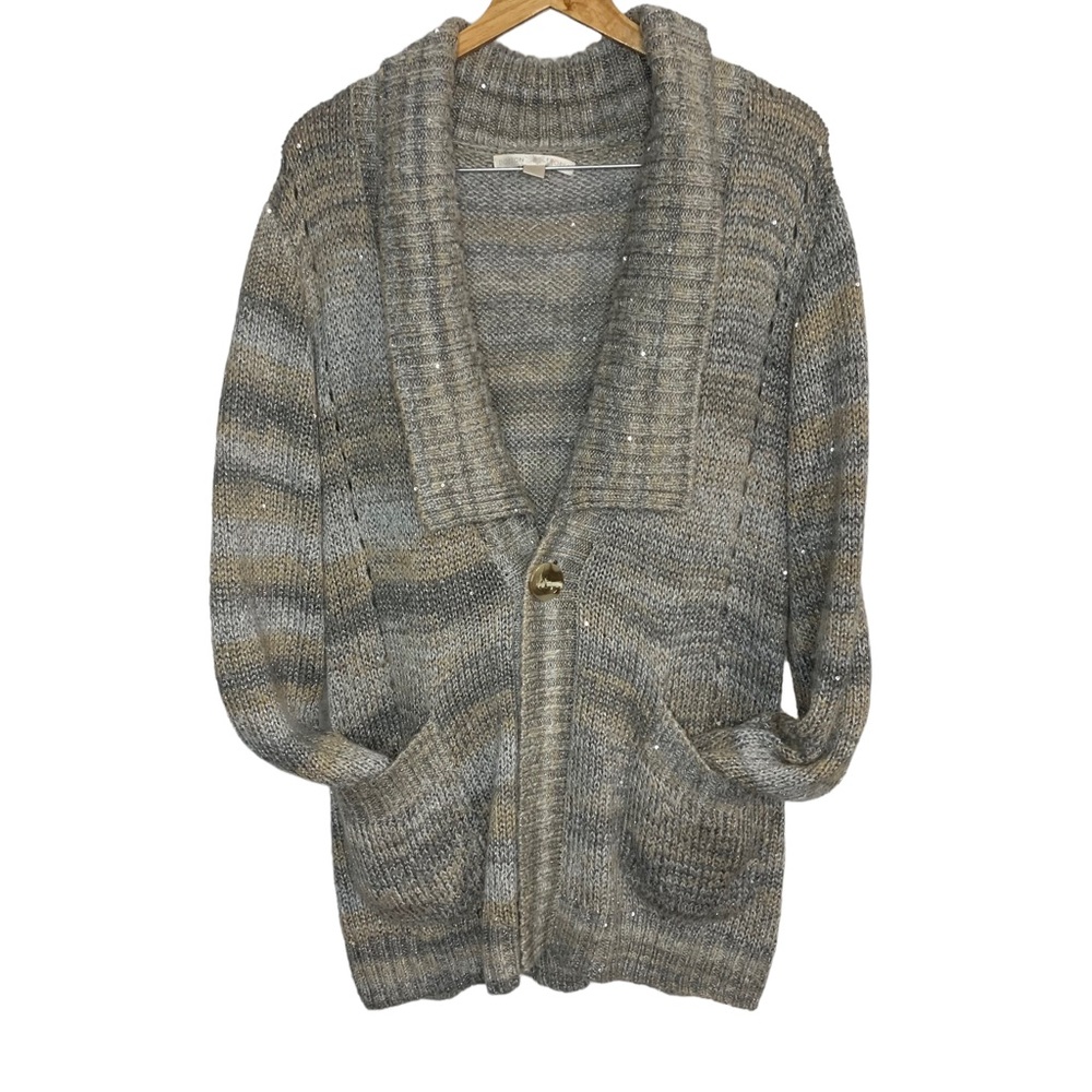 BOSTON PROPER Metallic Thread Button Up Cardigan Sz XL